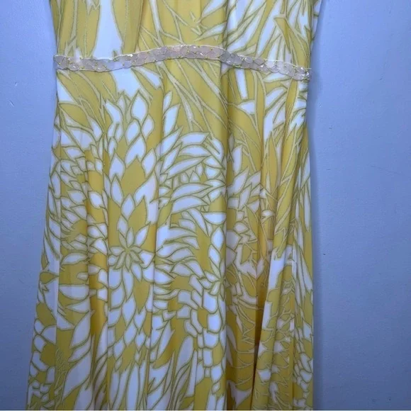 Badgley Mischka  Yellow Paradiso Dress Size 4 Beaded Attatched Belt - Picture 6 of 16
